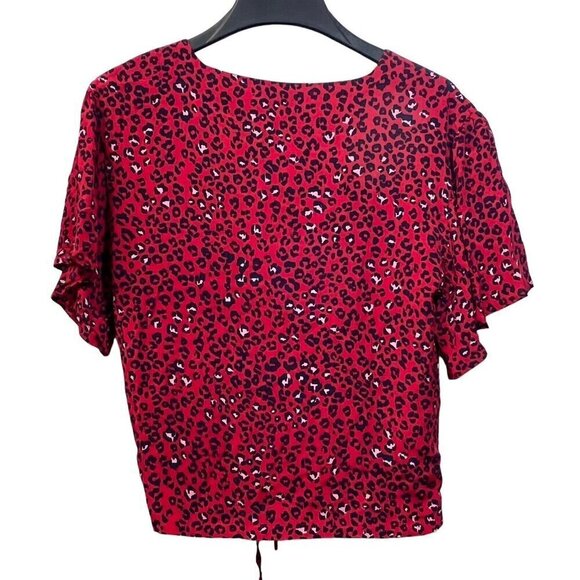 Lovers + Friends Valentina Top Small Red‎ Animal Print Cinch Front Flutter S/S - Picture 9 of 16